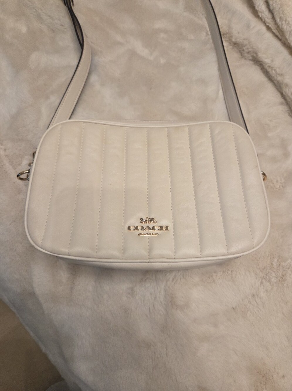 Coach Cream Quilted Leather Crossbody with Rose Gold Hardware